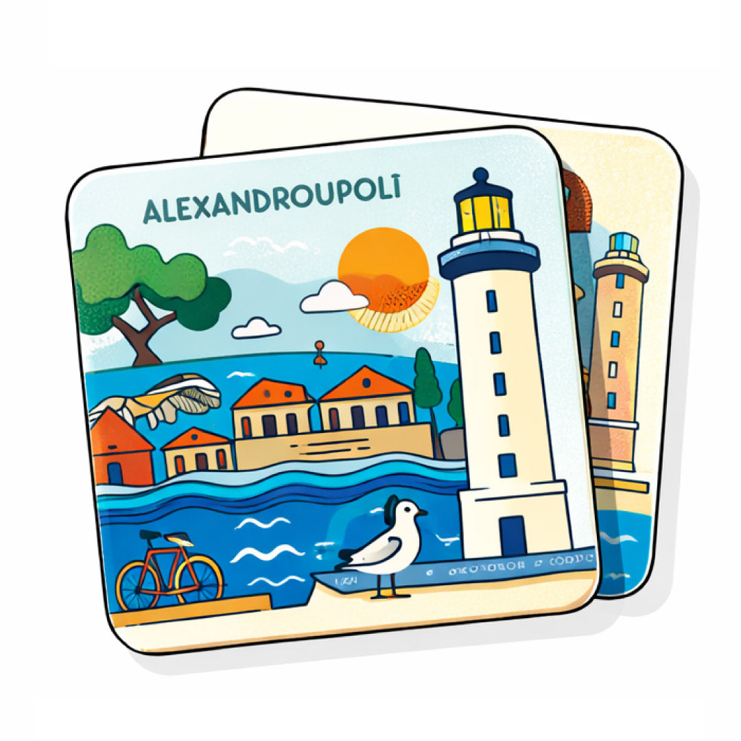 Alexandroupoli souvenir coasters inspired by the famous Alexandroupoli lighthouse Greece