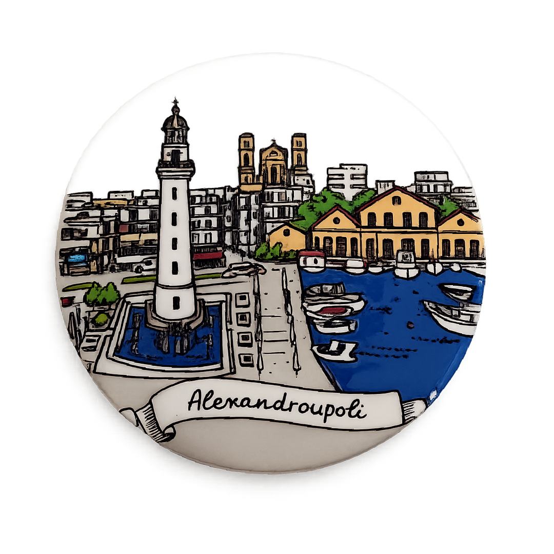 Alexandroupoli ceramic drink coaster on white background - Κεραμικό σουβέρ Αλεξανδρούπολη σε λευκό φόντο