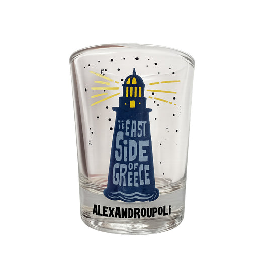 Alexandroupoli souvenir shot glass on white background - Σφηνοπότηρο Αλεξανδρούπολη σε λευκό φόντο