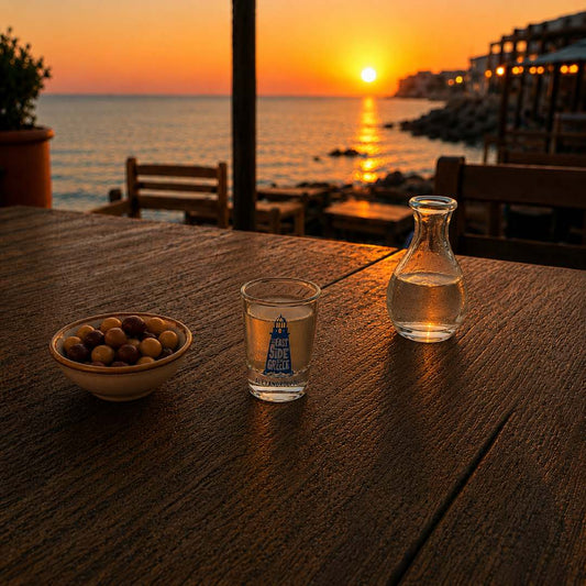 Alexandroupoli shot glass in a lifestyle setting - Σφηνοπότηρο Αλεξανδρούπολη σε φυσικό χώρο