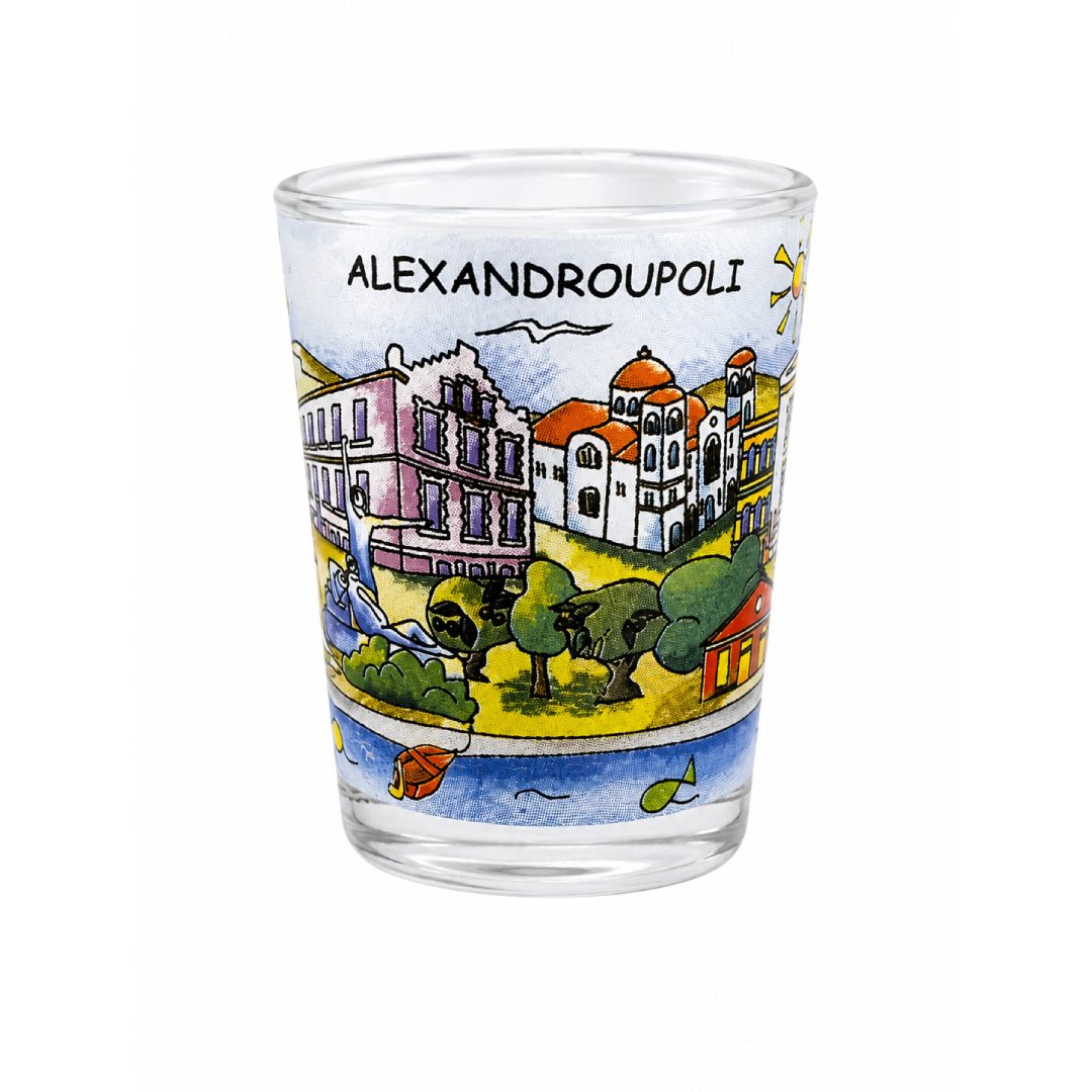 Alexandroupoli 360 shot glass back view on white background - Σφηνοπότηρο Αλεξανδρούπολη 360 τύπωμα από άλλη γωνία σε λευκό φόντο