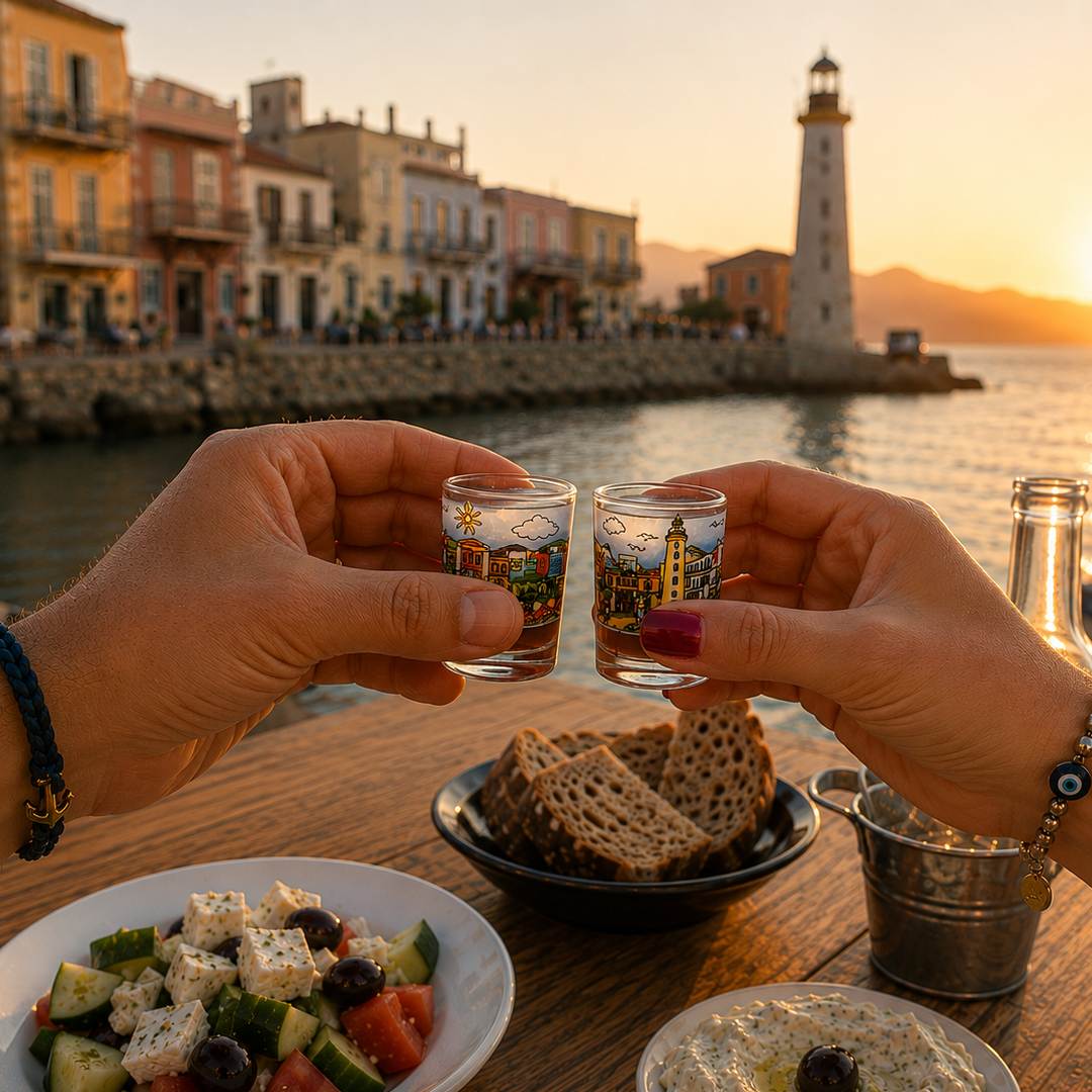 Alexandroupoli allover shot glass in a lifestyle setting - Σφηνοπότηρο Αλεξανδρούπολη allover σε φυσικό χώρο