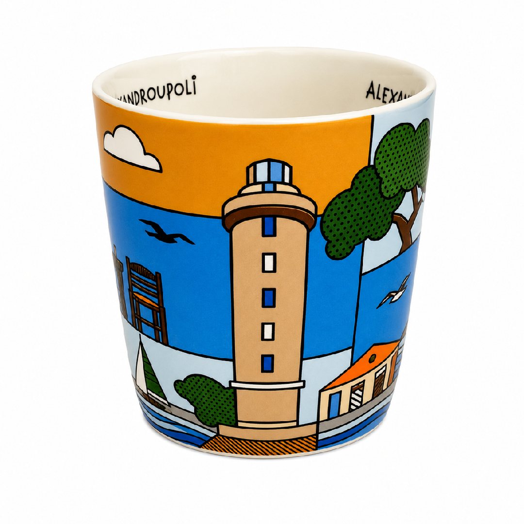 Alexandroupoli 360 print ceramic mug back view on white background - Κεραμική κούπα Αλεξανδρούπολη 360 τύπωμα από άλλη γωνία σε λευκό φόντο