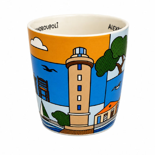 Alexandroupoli 360 print ceramic mug back view on white background - Κεραμική κούπα Αλεξανδρούπολη 360 τύπωμα από άλλη γωνία σε λευκό φόντο