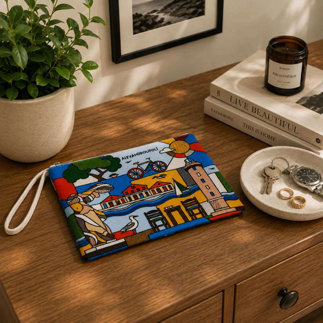 Alexandroupoli colorful toiletry bag in a lifestyle setting - Πολύχρωμο νεσεσέρ Αλεξανδρούπολη σε φυσικό χώρο