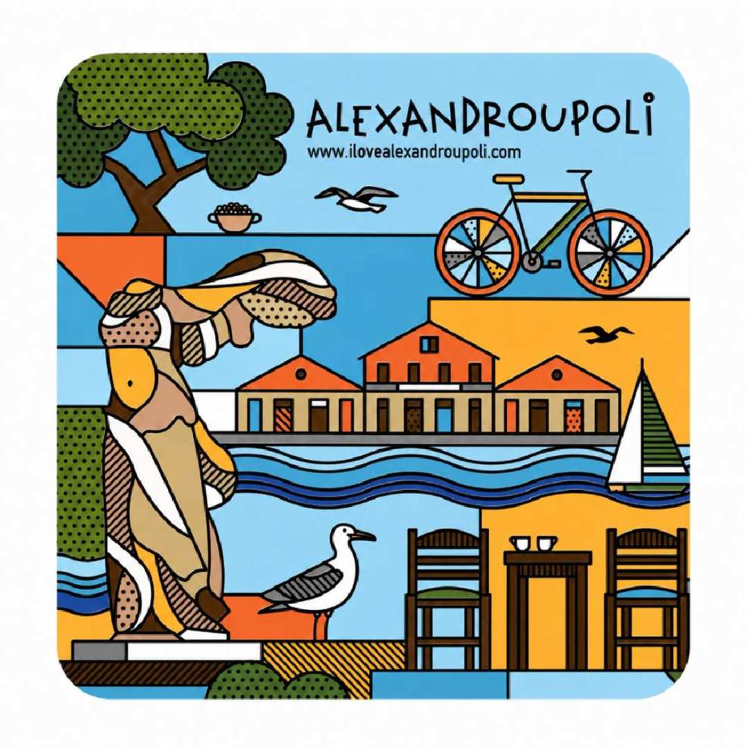 Alexandroupoli slim wooden drink coaster on white background - Ξύλινο λεπτό σουβέρ Αλεξανδρούπολη σε λευκό φόντο