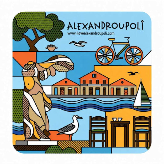 Alexandroupoli slim wooden drink coaster on white background - Ξύλινο λεπτό σουβέρ Αλεξανδρούπολη σε λευκό φόντο