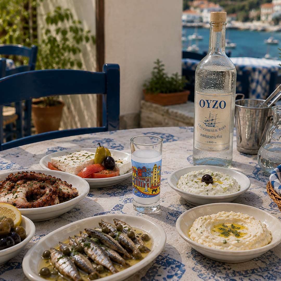 Alexandroupoli ouzo glass in a lifestyle setting - Ποτήρι για ούζο Αλεξανδρούπολη σε φυσικό χώρο