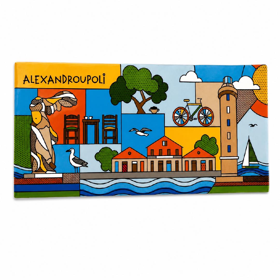 Alexandroupoli rectangular metal magnet on white background - Μεταλλικό ορθογώνιο μαγνητάκι Αλεξανδρούπολη σε λευκό φόντο