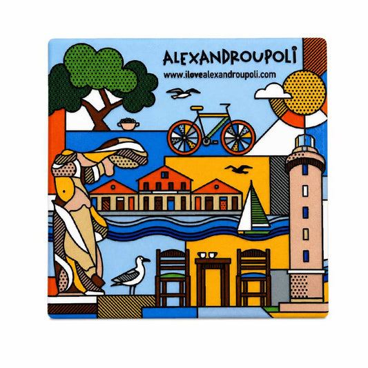 Alexandroupoli Square Ceramic Coaster - Greek Souvenir Cup Mat