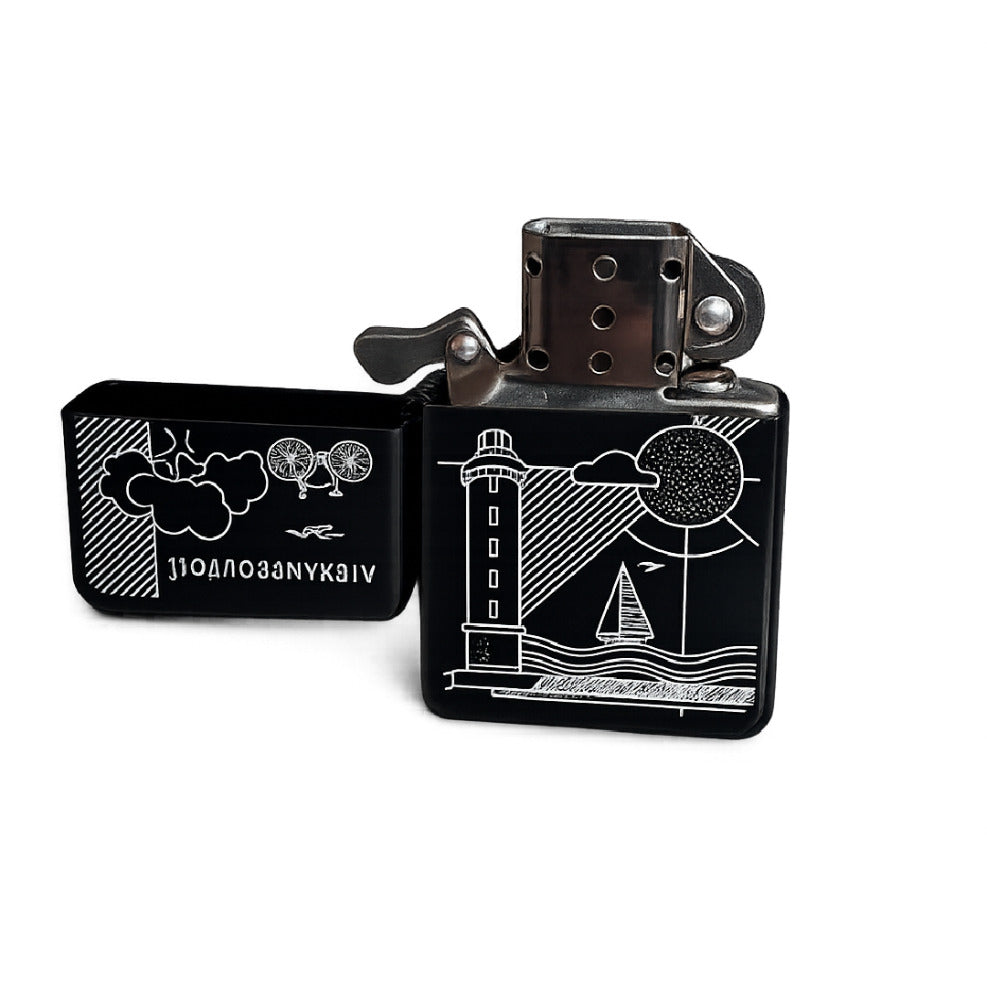 Alexandroupoli Black Refillable Gas Lighter - Greek Souvenir Lighter