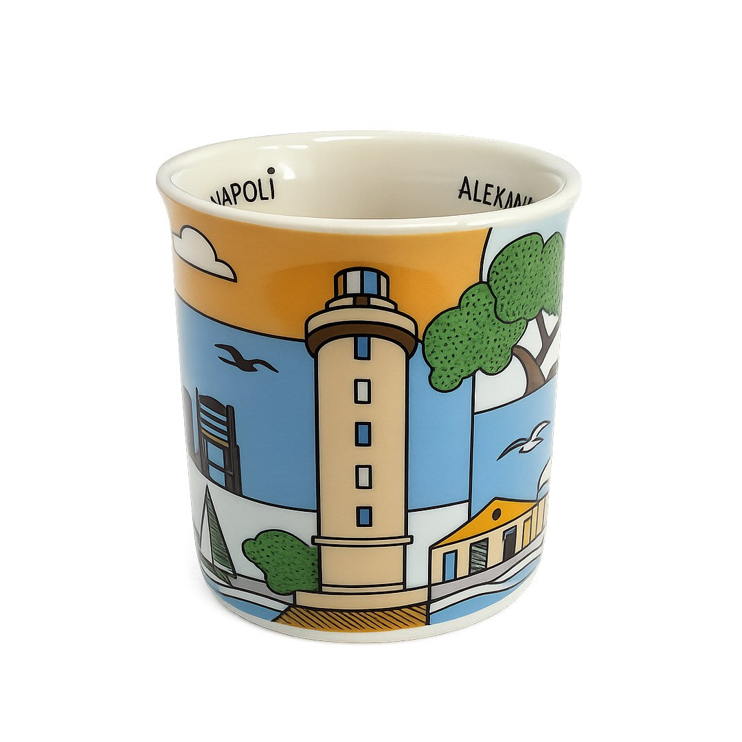 Alexandroupoli 360 print espresso mug back view on white background - Κούπα espresso Αλεξανδρούπολη από άλλη γωνία σε λευκό φόντο