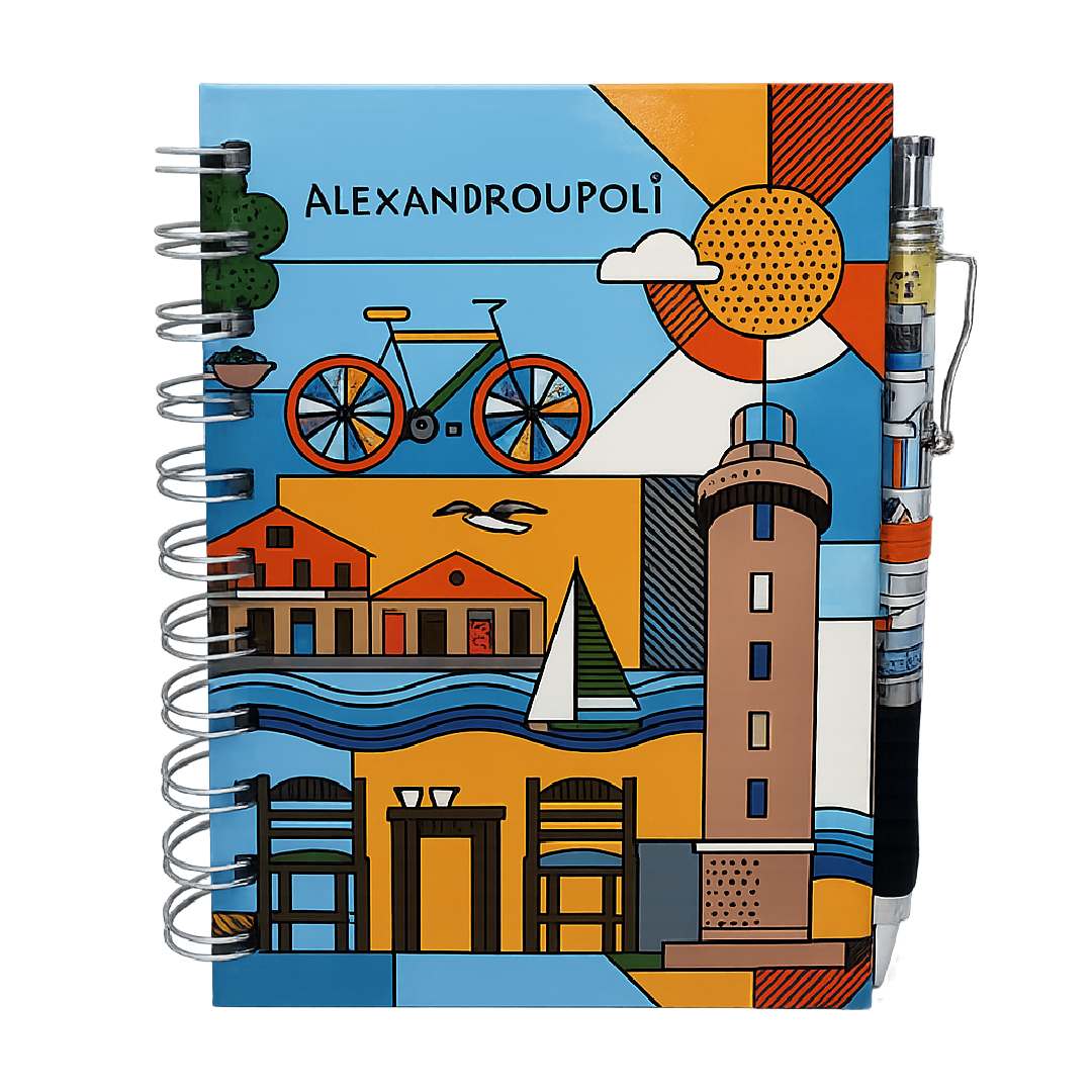 Alexandroupoli souvenir notebook with pen on white background - Σημειωματάριο με στυλό Αλεξανδρούπολη σε λευκό φόντο